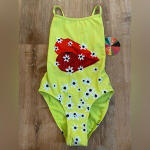 NWT Sporti Athletic Tieback Yellow and Red Floral Women's One Piece Swimsuit